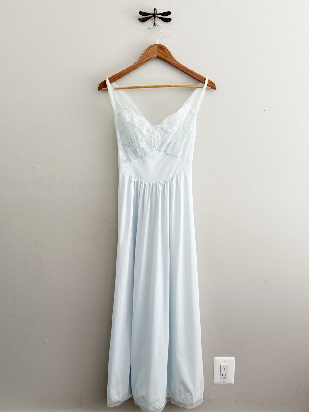 Vintage Light Blue Nylon Maxi Slip Dress Chemise Lingerie